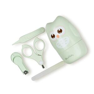 GLOVAL BABY Baby Nail Kit, Baby Manicure Kit and Pedicure kit with Cute Owl Shape Case. Baby Nail Clipper, Scissor, Baby Nail File & Tweezer for Newborn, Infant & Toddler, Mothers Day Gifts(Green)