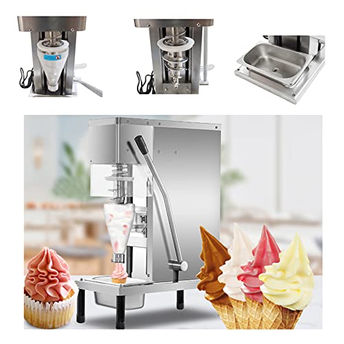 INTBUYING 110V 750W Frozen Fruit Ice Cream Yogurt Blender, 304 Stainless Steel Swirl Spiral Mixing Blade, Frozen Milkshake Fruit Dessert Mixer with Two Cone Hopper