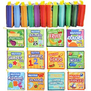 JOYIN 12 Pcs Bath Books, Nontoxic Fabric Soft Crinkly Cloth Books, Waterproof, Bathtub Pool and Early Education First Toys for Infant Newborn Baby Toddlers Kids Birthday Gifts