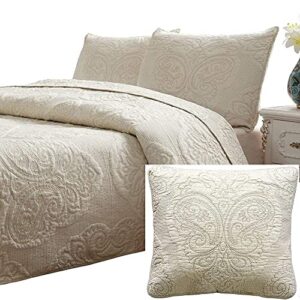 brandream 4-piece beige vintage paisley quilted comforter set queen size bed quilt set cotton lightweight