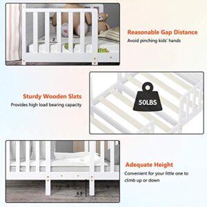 Costzon 2 in 1 Convertible Toddler Bed Frame, Converts to Two Chairs, Classic Wood Kids Bed w/Double Side Safety Guardrails, Footboard for Extra Safety, Fits Full Size Crib Mattress (White)