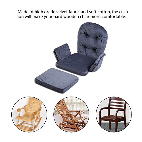 Qiilu Grey Glider Rocking Chair Replacement Cushions Velvet Washable,Cotton Chair Pad Wood Rocking Chair Cushions Total Chair Pad Cushion with Storage Pockets for Chairs and Ottoman