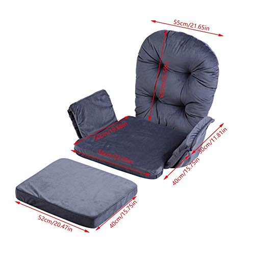 Qiilu Grey Glider Rocking Chair Replacement Cushions Velvet Washable,Cotton Chair Pad Wood Rocking Chair Cushions Total Chair Pad Cushion with Storage Pockets for Chairs and Ottoman