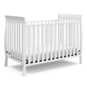 graco storkcraft maxwell convertible crib (white) – greenguard gold certified, converts to toddler bed and daybed, fits standard full-size crib mattress, classic crib with traditional sleigh design