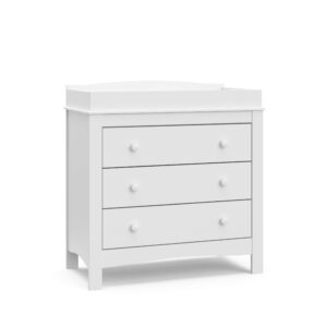 graco noah 3 drawer chest with changing topper (white) – greenguard gold certified, baby dresser with changing table top, dresser for nursery, 3 drawer kids dresser