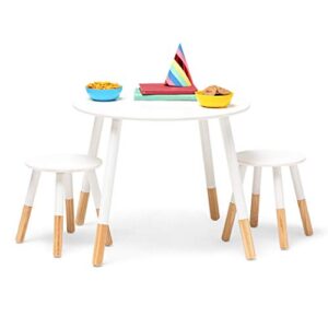 Wildkin Kids Scandi Table and Chairs for Toddlers Boys and Girls, Table Set for Kids Includes Two Matching Stools, Features Solid Wood Legs, Ideal for Homes, Daycares, and Classrooms (White/Natural)