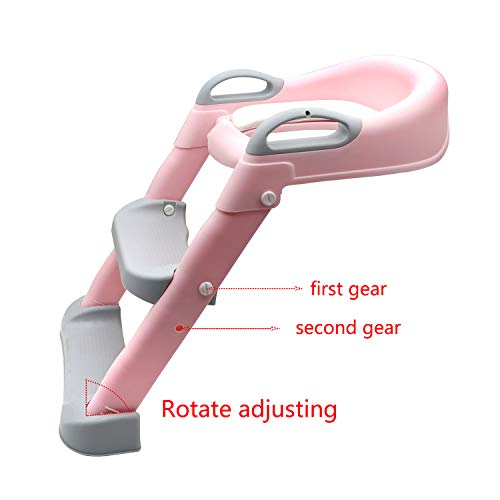 HTTMT- Classic Potty Training Toilet Ladder Seat With Upgraded Cushion Step Stool Ladder Toilet Chair/Toilet Trainer for Baby Toddler Kids Children In Pink [P/N: ET-BABY002-PINK-C]