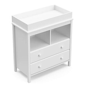 Storkcraft Alpine 2 Drawer Changing Table Chest (White) - Attached Changing Table Topper Fits Any Standard-Size Baby Changing Pad, 2 Drawers, 2 Shelves for Extra Nursery Storage, Easy to Assemble