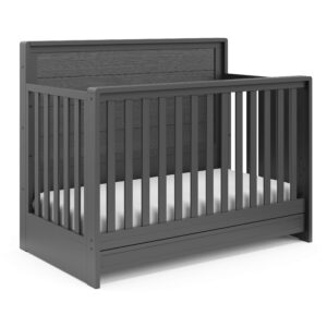 Storkcraft Luna 5-in-1 Convertible Crib with Drawer (Gray) – GREENGUARD Gold Certified, Crib with Drawer Combo, Full-Size Nursery Storage Drawer, Converts to Toddler Bed, Daybed and Full-Size Bed