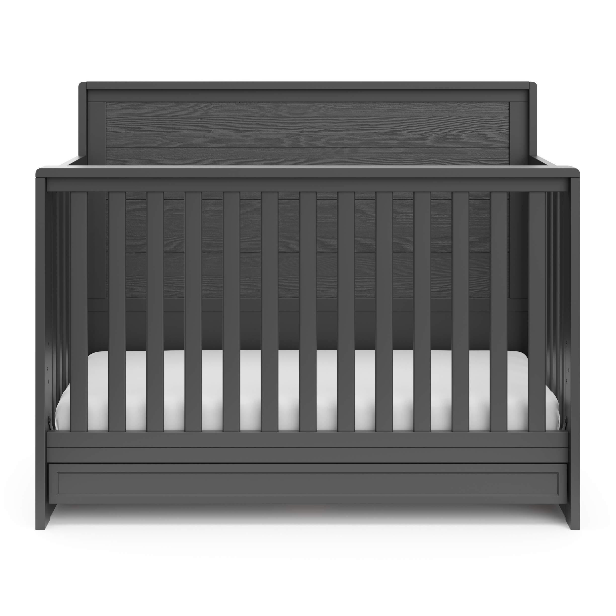 Storkcraft Luna 5-in-1 Convertible Crib with Drawer (Gray) – GREENGUARD Gold Certified, Crib with Drawer Combo, Full-Size Nursery Storage Drawer, Converts to Toddler Bed, Daybed and Full-Size Bed