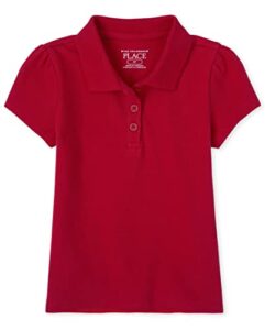 the children's place baby girls and toddler girls short sleeve pique polo, ruby, 5t