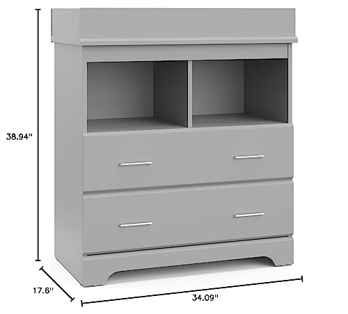 Storkcraft Brookside 2 Drawer Changing Table Dresser (Pebble Gray) – Nursery Dresser Organizer with Changing Table Topper, Chest of Drawers for Bedroom with 2 Drawers, Universal Design