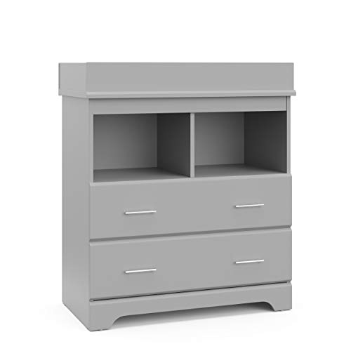 Storkcraft Brookside 2 Drawer Changing Table Dresser (Pebble Gray) – Nursery Dresser Organizer with Changing Table Topper, Chest of Drawers for Bedroom with 2 Drawers, Universal Design