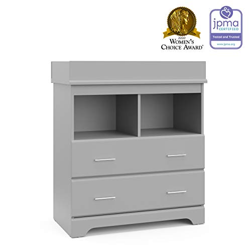 Storkcraft Brookside 2 Drawer Changing Table Dresser (Pebble Gray) – Nursery Dresser Organizer with Changing Table Topper, Chest of Drawers for Bedroom with 2 Drawers, Universal Design