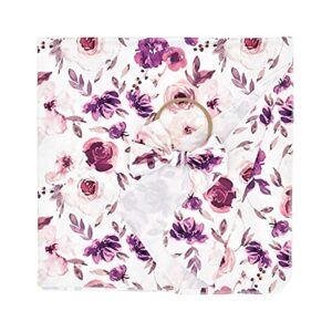 Baby Swaddle Blanket Newborn Girl Swaddle and Headband Set Purple Flowers Floral Print Wrap Shower Gift