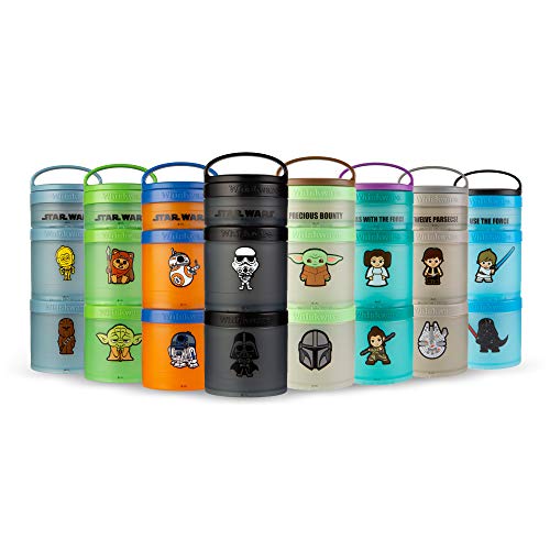 Whiskware Star Wars Stackable Snack Containers for Kids and Toddlers, 3 Stackable Snack Cups for School and Travel, Baby Yoda Grogu and the Mandalorian Helmet