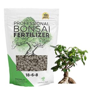 leaves and soul bonsai fertilizer pellets |18-6-8 slow release pellets for seedlings, mature plants, all tree types | multi-purpose blend & gardening supplies, no fillers | 5.2 oz resealable packaging