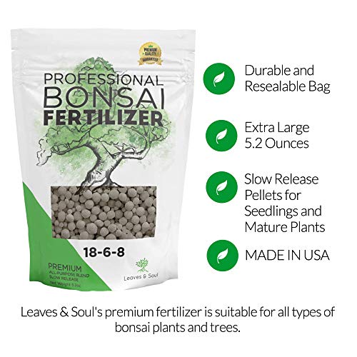 Leaves and Soul Bonsai Fertilizer Pellets |18-6-8 Slow Release Pellets for Seedlings, Mature Plants, All Tree Types | Multi-Purpose Blend & Gardening Supplies, No Fillers | 5.2 oz Resealable Packaging