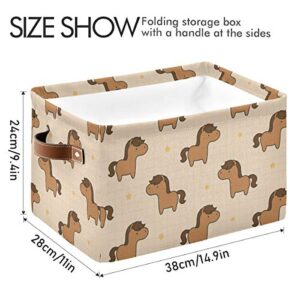 Rectangular Storage Bin Cute Horse Canvas Fabric with Handles - Square Storage Baskets for Boys and Girls