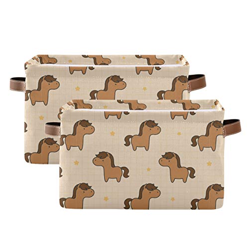 Rectangular Storage Bin Cute Horse Canvas Fabric with Handles - Square Storage Baskets for Boys and Girls