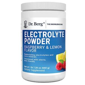 Dr. Berg Hydration Keto Electrolyte Powder - Enhanced w/ 1,000mg of Potassium & Real Pink Himalayan Salt (NOT Table Salt) - Raspberry & Lemon Flavor Hydration Drink Mix Supplement - 100 Servings