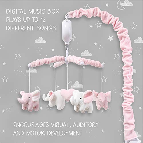 The Peanutshell Pink Elephant Musical Crib Mobile - Digital Music Box with 12 lullabies