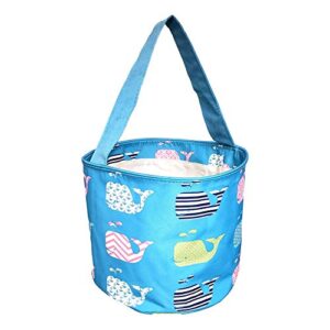 101 beach fabric bucket tote bag for children - toys - easter basket - can be personalized (turquoise whale - embroidered name)