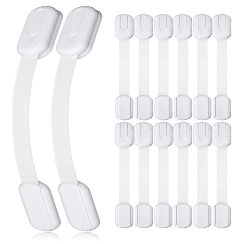 14 Pack Baby Proof Cabinet Latches, Childproof Drawer Latches with 12 Extra 3M Adhesives, Adjustable No Drilling Child Safety Cabinet Locks Straps Baby Drawer Locks for Kids Baby Safety