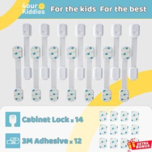 14 Pack Baby Proof Cabinet Latches, Childproof Drawer Latches with 12 Extra 3M Adhesives, Adjustable No Drilling Child Safety Cabinet Locks Straps Baby Drawer Locks for Kids Baby Safety