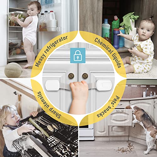 14 Pack Baby Proof Cabinet Latches, Childproof Drawer Latches with 12 Extra 3M Adhesives, Adjustable No Drilling Child Safety Cabinet Locks Straps Baby Drawer Locks for Kids Baby Safety