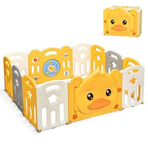 honey joy baby play yard, 12 panel psyduck foldable baby gate playpen, anti-slip rubber base & suction, indoor safety baby fence for the house, extra large anti-fall play pen for toddler