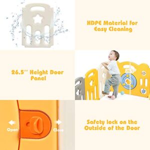 HONEY JOY Baby Play Yard, 12 Panel Psyduck Foldable Baby Gate Playpen, Anti-Slip Rubber Base & Suction, Indoor Safety Baby Fence for The House, Extra Large Anti-Fall Play Pen for Toddler