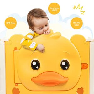 HONEY JOY Baby Play Yard, 12 Panel Psyduck Foldable Baby Gate Playpen, Anti-Slip Rubber Base & Suction, Indoor Safety Baby Fence for The House, Extra Large Anti-Fall Play Pen for Toddler