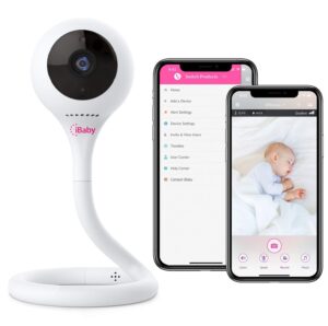 ibaby m2c wifi baby monitor camera with fhd audio 1080p with night vision wall mount kit included 2021 updated video audio quality with motion crying alerts, white