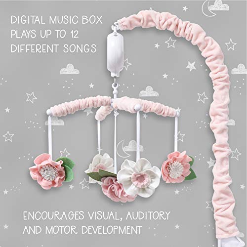 The Peanutshell Pink Floral Musical Crib Mobile for Baby Girls | Digital Music Box with 12 lullabies