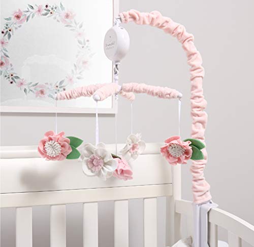 The Peanutshell Pink Floral Musical Crib Mobile for Baby Girls | Digital Music Box with 12 lullabies