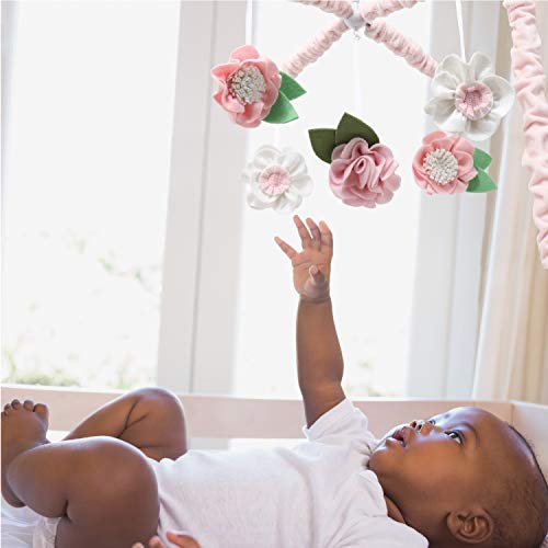 The Peanutshell Pink Floral Musical Crib Mobile for Baby Girls | Digital Music Box with 12 lullabies