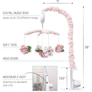 The Peanutshell Pink Floral Musical Crib Mobile for Baby Girls | Digital Music Box with 12 lullabies