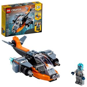 lego creator 3 in 1 cyber drone space toys 31111, mini drone toy building set with cyber mech and scooter, space toy gift for 6 plus year old kids, boys & girls