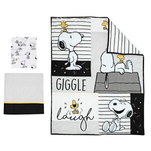 Lambs & Ivy Classic Snoopy White/Black/Gray 3-Piece Baby Crib Bedding Set