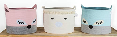 Woven Baby Basket for Nursery - Cute Blue Fox Baby Laundry Basket for Blankets, Stuffed Animal Toy Basket Storage with Handles, Large Decorative Baby Hamper Basket for Organizing Baby Shower