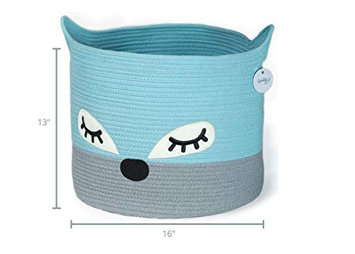 Woven Baby Basket for Nursery - Cute Blue Fox Baby Laundry Basket for Blankets, Stuffed Animal Toy Basket Storage with Handles, Large Decorative Baby Hamper Basket for Organizing Baby Shower