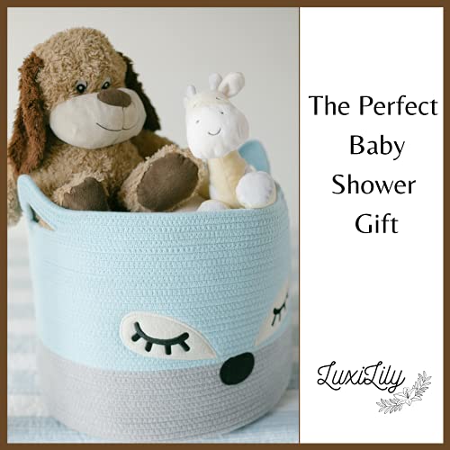 Woven Baby Basket for Nursery - Cute Blue Fox Baby Laundry Basket for Blankets, Stuffed Animal Toy Basket Storage with Handles, Large Decorative Baby Hamper Basket for Organizing Baby Shower