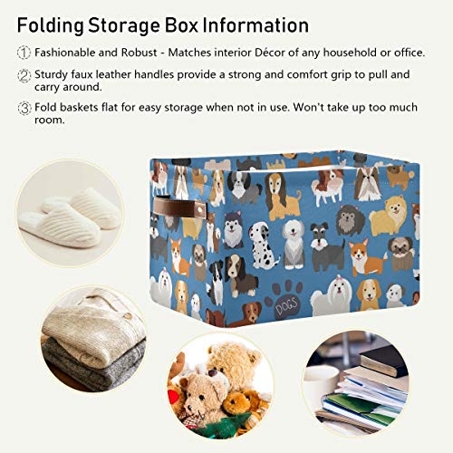 Cute Dogs Puppy Storage Bin Collapsible with Handle Rectangle Waterproof Cute Dog Puppy Basket for Storage Cube Closet Organizer for Toy Nursery Book Office Shelf Bathroom