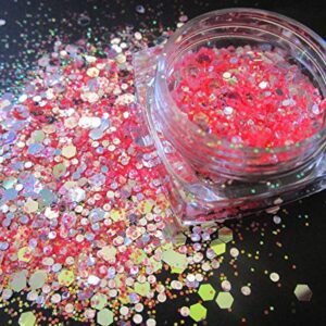 LuckForever 12 Colors Chunky Body Glitters Iridescent White Pink Purple Hexagon Nail Glitters Sequins Flakes Powder for Acrylic Nails Crafts Paints Resin Cosmetics