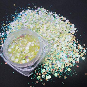 LuckForever 12 Colors Chunky Body Glitters Iridescent White Pink Purple Hexagon Nail Glitters Sequins Flakes Powder for Acrylic Nails Crafts Paints Resin Cosmetics