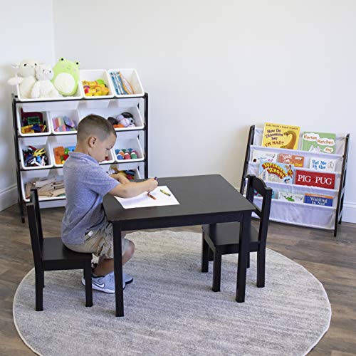 Humble Crew, Espresso Kids Wood Table and 4 Chairs Set, 5-Piece & Modern Toy Organizer with 12 Bins, Espresso/White
