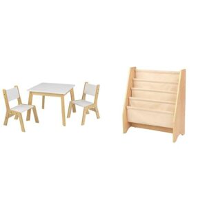 kidkraft modern table and 2 chair set & sling bookshelf - natural