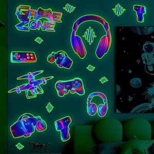 3D Glow in The Dark Game Wall Decal Gamer Boy Wall Stickers Video Game Controller Wall Decor for Boys Room Kids Bedroom Home Playroom Decoration