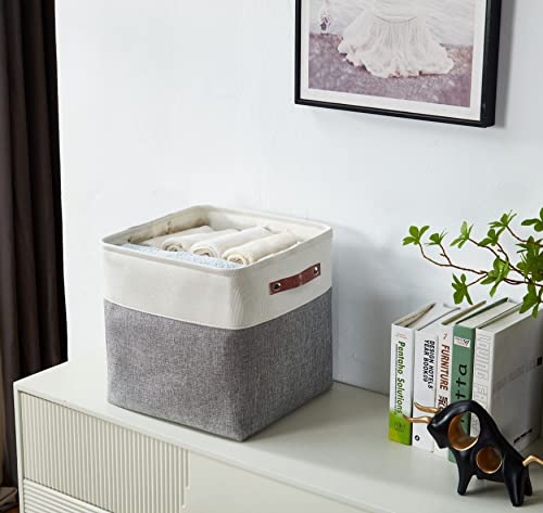 DECOMOMO Cube Storage Organizer Bins 11 inch Cube Storage Bin 4 Pack Cubby Storage Bins Storage Baskets for Organizing Shelf Closet Nursery Toys Cloth Bathroom (Grey&White)